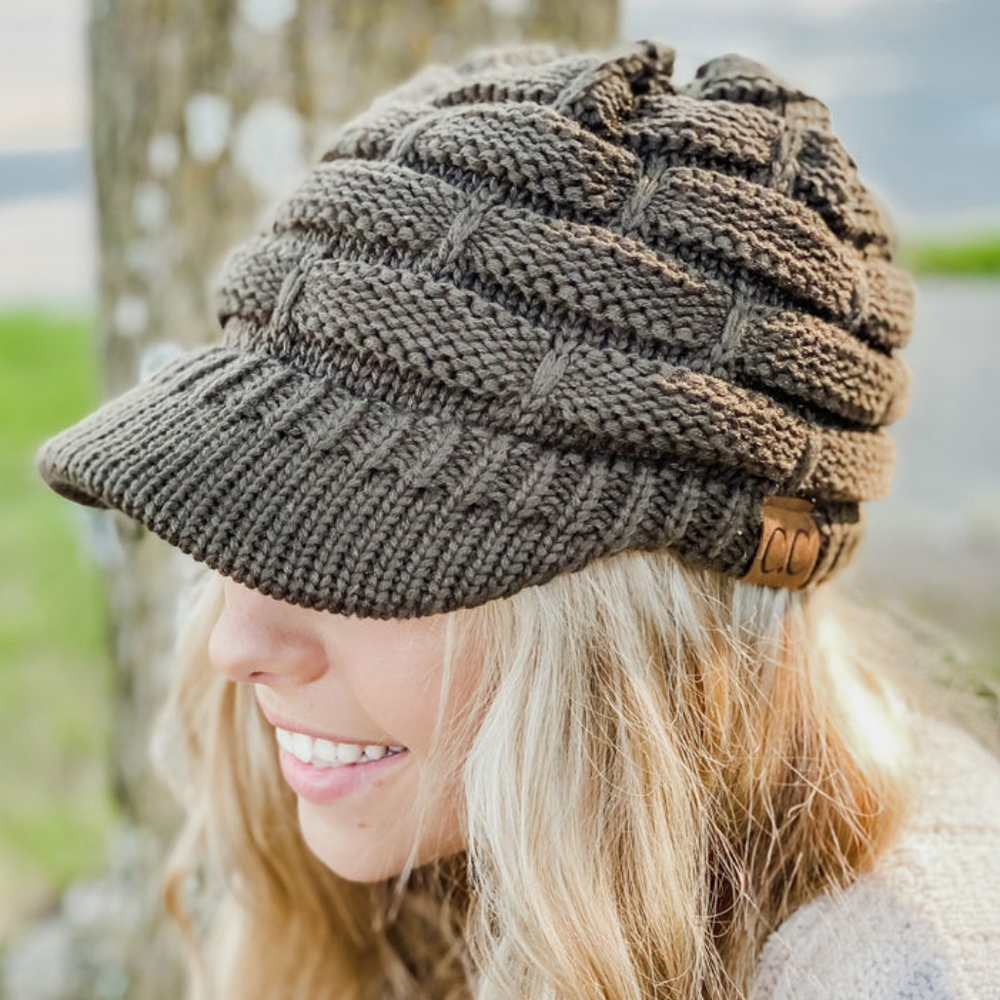 Ribbed Knit Hat with Brim CC Beanie